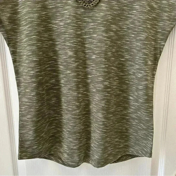 Ricki’s Cap Sleeve T-Shirt Crochet Trim Top Khaki Green Space Dye Small - Picture 9 of 14